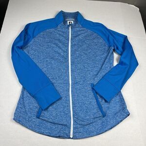 Footjoy Womens Full Zip Golf Athletic Jacket Blue Performance Pockets LARGE FLAW